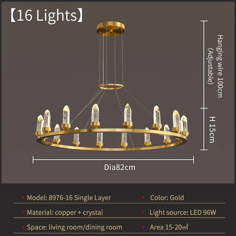 WP Modern Copper Crystal Chandelier Creative Golden Hanging Lamp