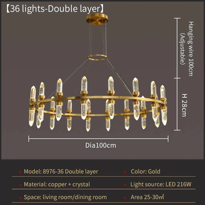 WP Modern Copper Crystal Chandelier Creative Golden Hanging Lamp