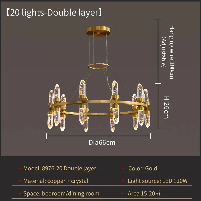 WP Modern Copper Crystal Chandelier Creative Golden Hanging Lamp