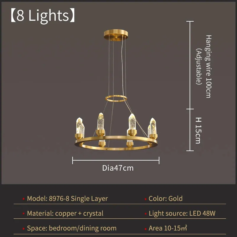 WP Modern Copper Crystal Chandelier Creative Golden Hanging Lamp